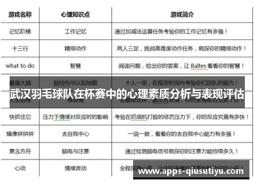 武汉羽毛球队在杯赛中的心理素质分析与表现评估