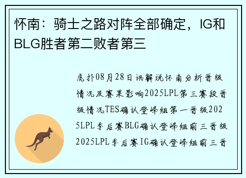 怀南：骑士之路对阵全部确定，IG和BLG胜者第二败者第三